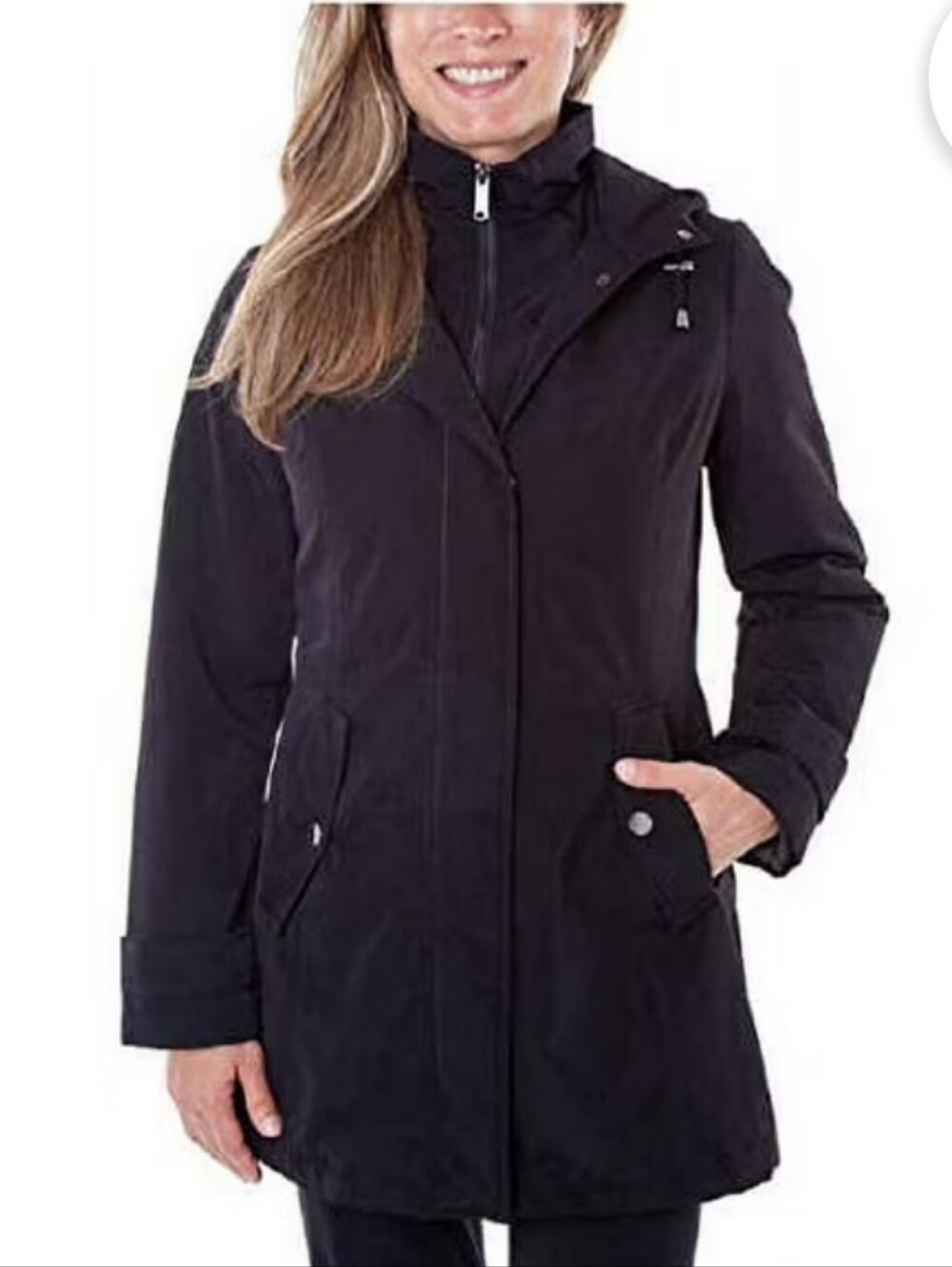 HFX,SizeL,Women's Black Hooded Mid-Length Coat